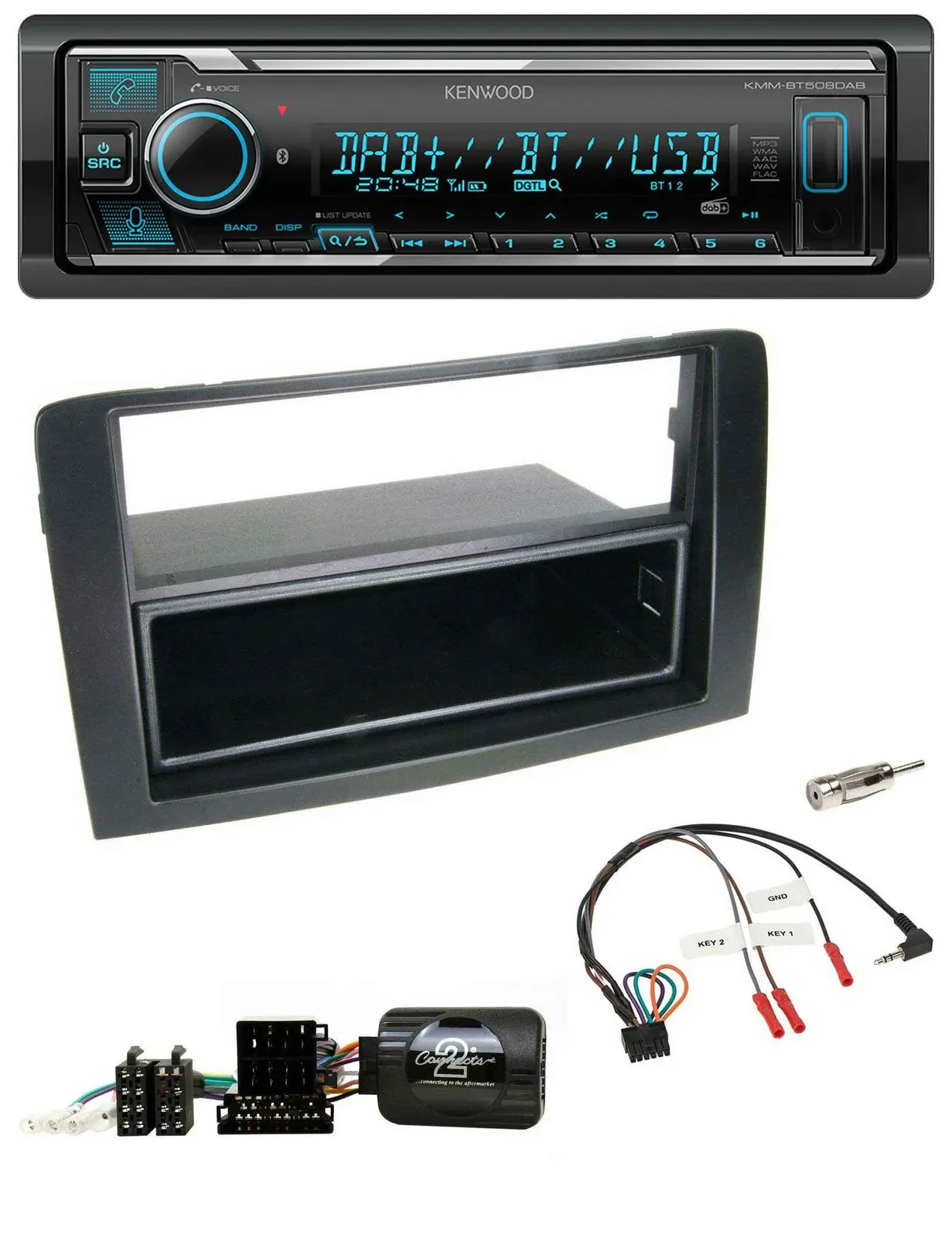 Автомагнитола Kenwood Bluetooth, DAB, USB для Fiat Idea (2006–2012), черная