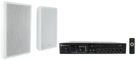 Rockville Commercial 70v Amplifier+Slim White Restaurant/Bar/Cafe Wall Speakers