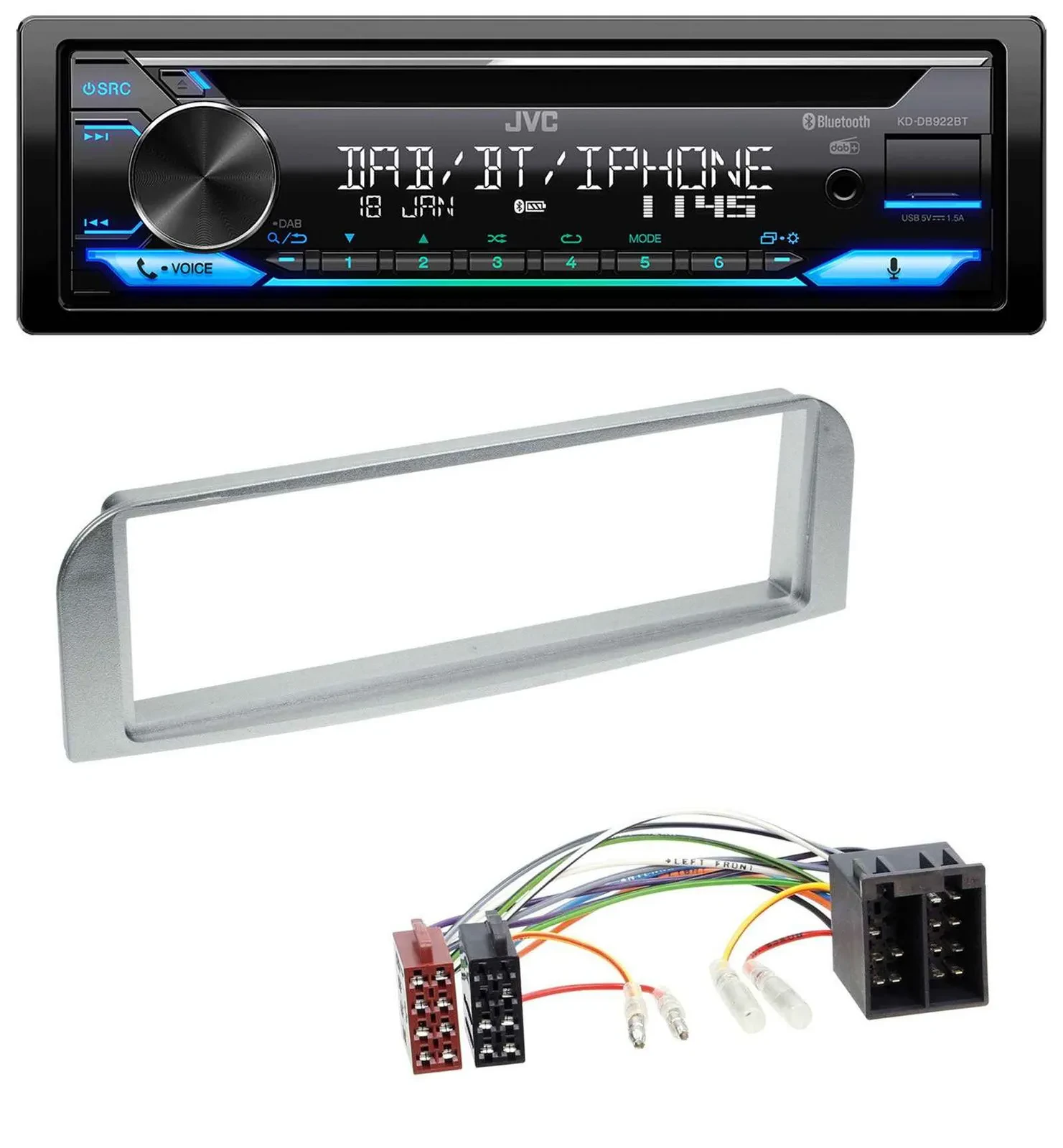 JVC Bluetooth MP3 USB DAB CD Autoradio für Alfa Romeo 147, GT - silbergrau