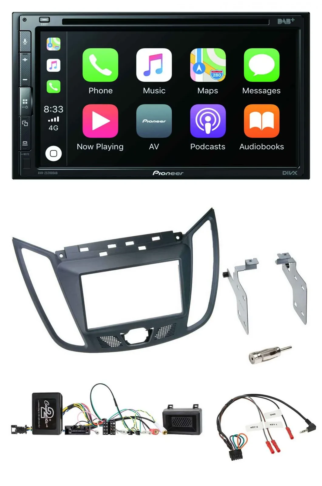 Автомагнитола Pioneer 2DIN DVD DAB Bluetooth USB для Ford C‑Max (с 2011), серый