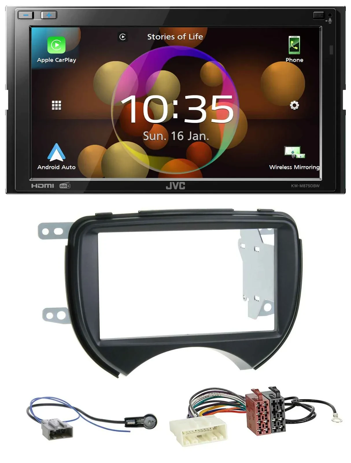 JVC DAB MP3 2DIN Bluetooth USB Autoradio für Nissan Micra 10-13 schwarz