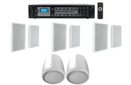 6-Zone Amp+2 JBL White Pendant+6 Slim White Wall Speakers 4 Restaurant/Bar/Cafe