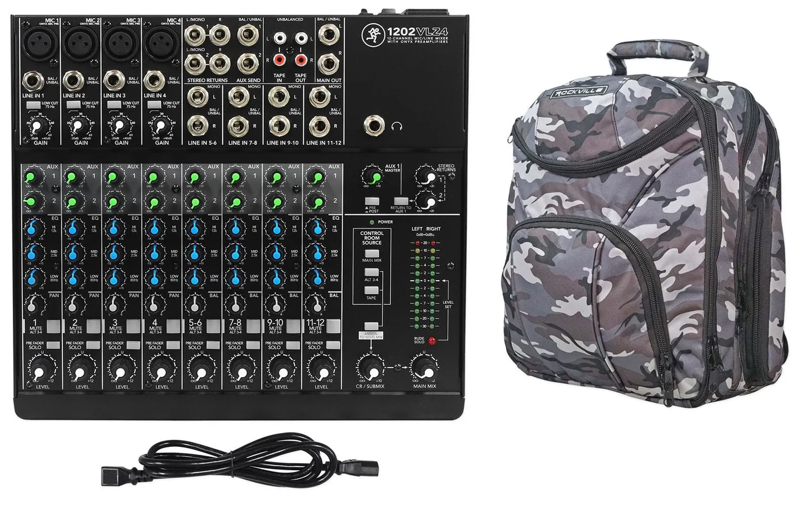 Mackie 1202VLZ4 12-Channel Compact Analog Mixer w/ 4 ONYX Preamps + CAMOPACK
