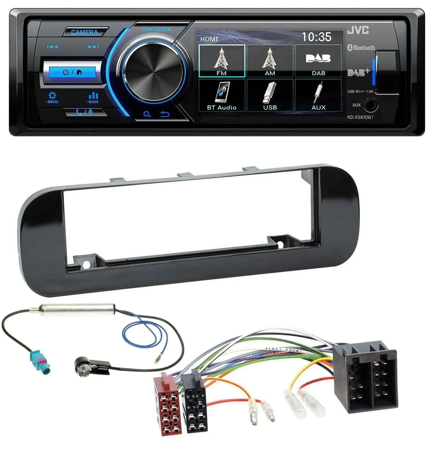 Автомагнитола JVC Bluetooth, USB, DAB для Fiat Panda (с 2012), глянцевая