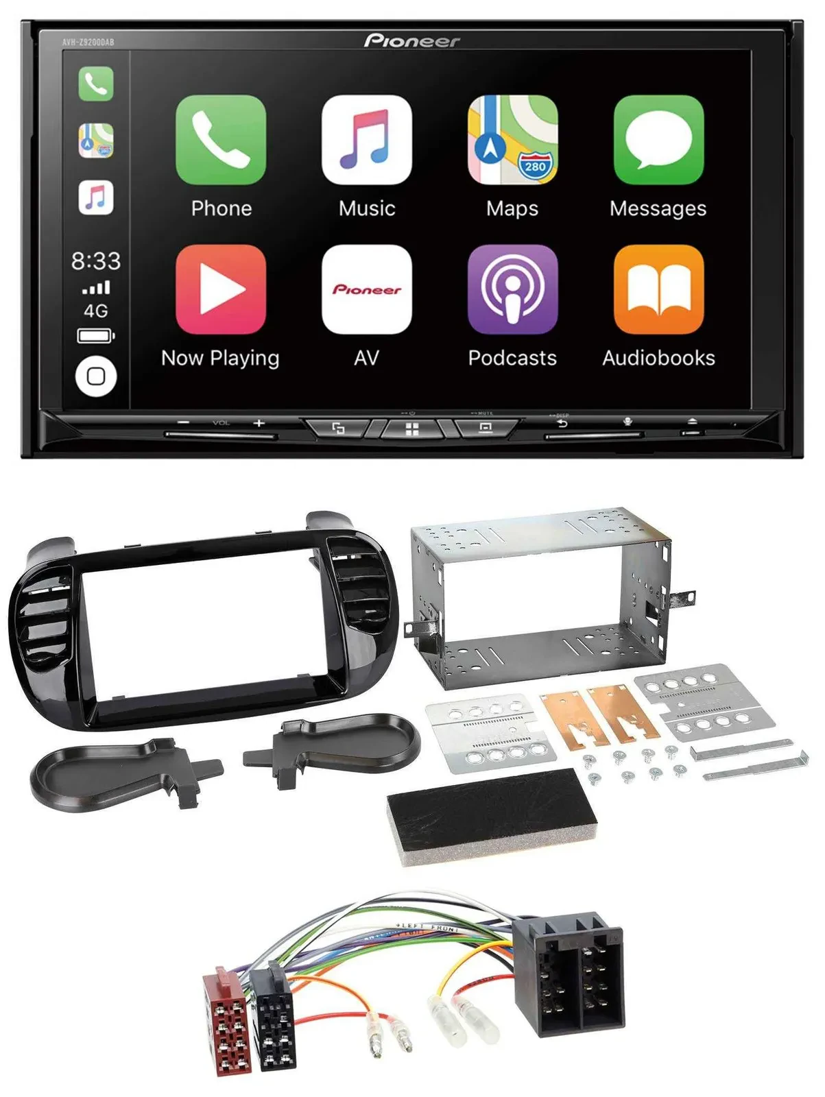 Pioneer 2DIN MP3 USB DAB DVD Bluetooth Autoradio für Fiat 500 bis 2012 glänzend