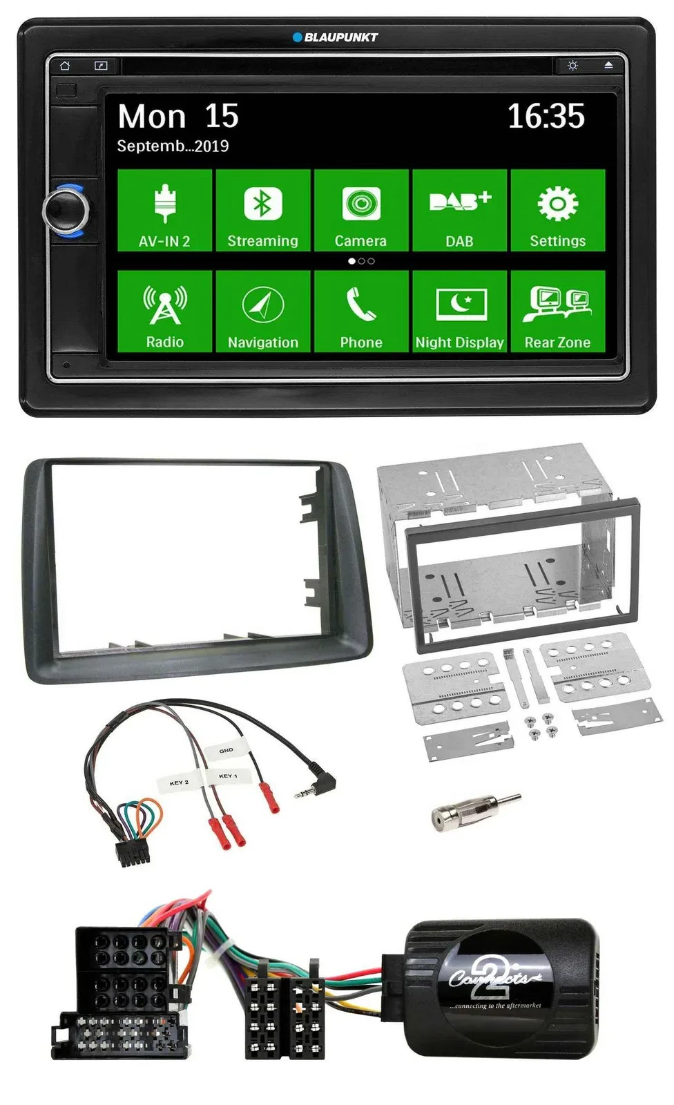 Blaupunkt Bluetooth 2DIN Lenkrad DAB USB TMC Navigation für Fiat Panda 2004-2007