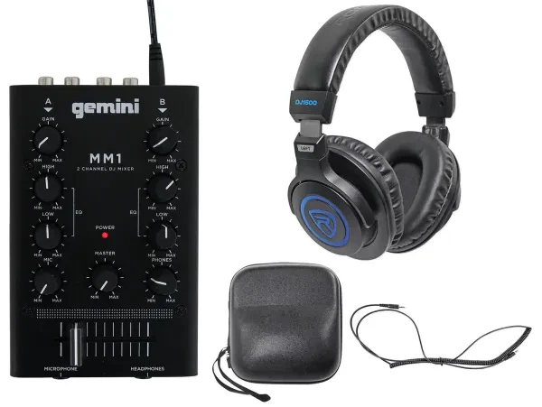 Gemini MM1 Pro Audio Pocket-Sized 2-Channel DJ Mixer w/ 2-Band EQ + Headphones