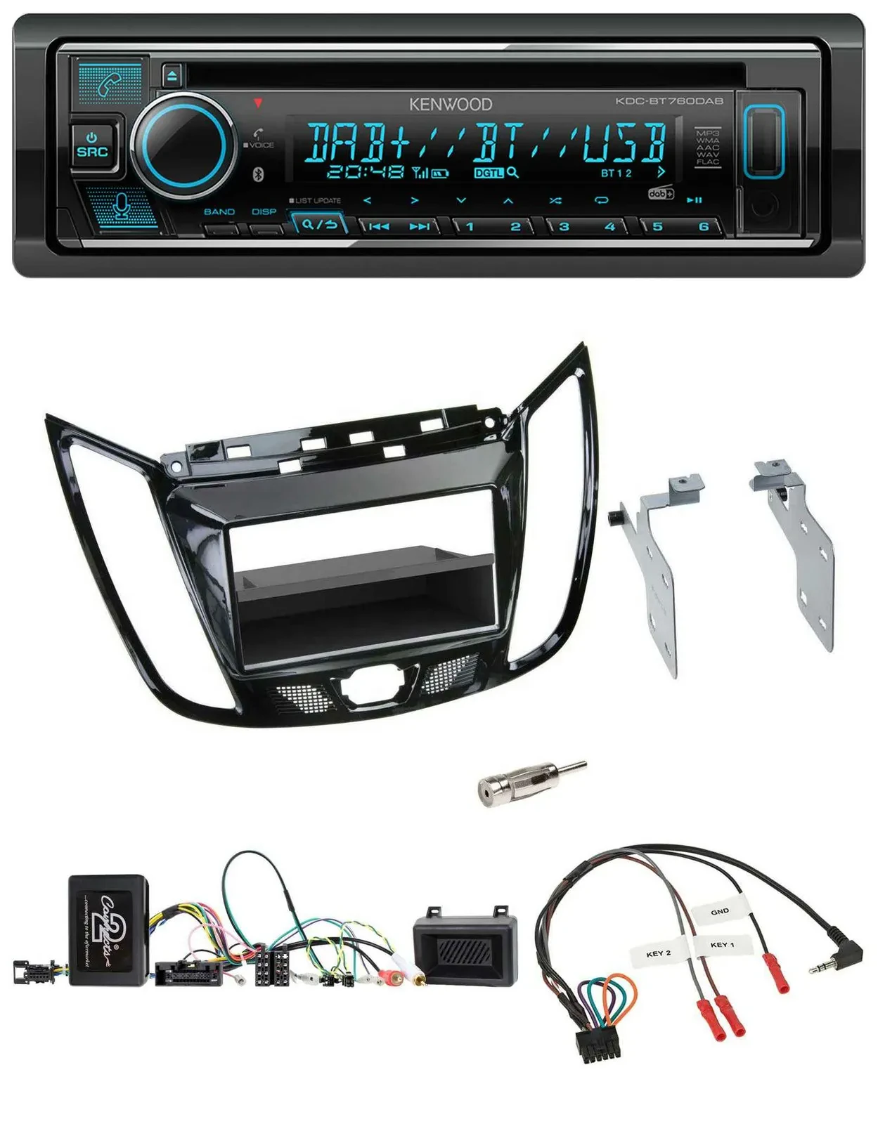 Kenwood Lenkrad Bluetooth DAB USB CD Autoradio für Ford C-Max Kuga Klavierlack s