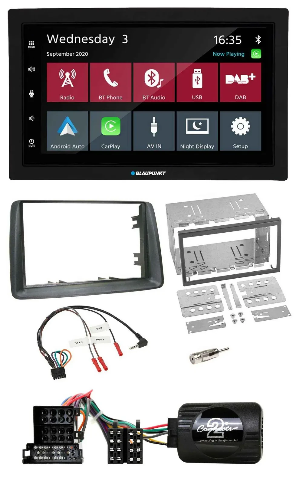 Blaupunkt DAB Bluetooth USB Lenkrad 2DIN Autoradio für Fiat Panda 2004-2007 grau