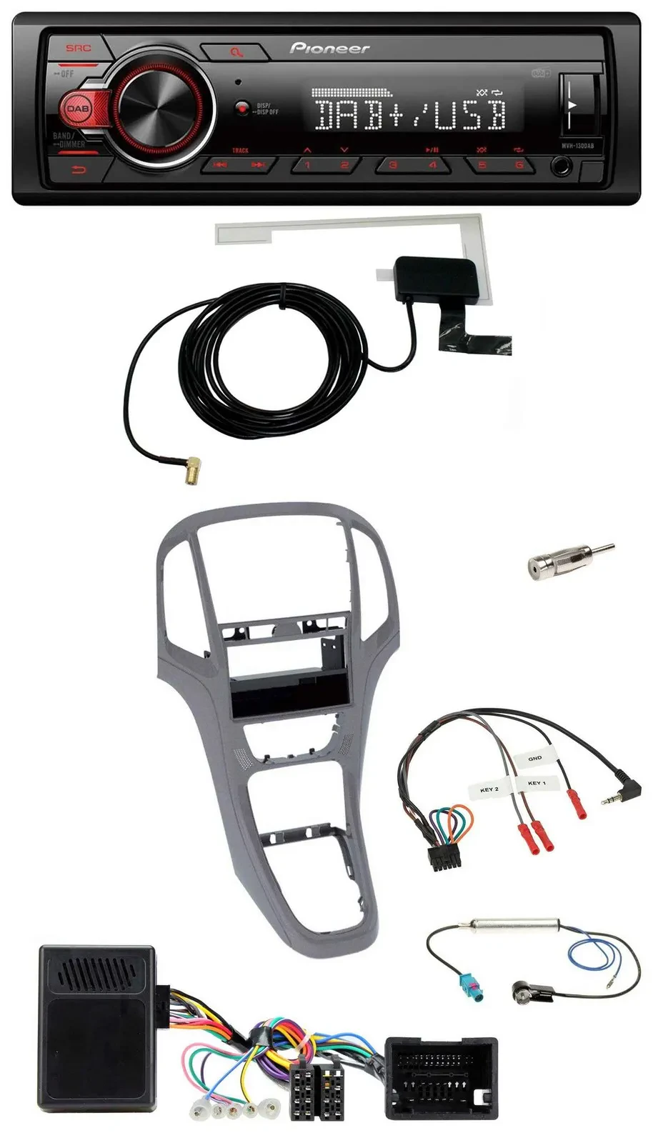 Pioneer 1DIN MP3 DAB USB Lenkrad Autoradio für Opel Astra J ab 2009 Titan grau