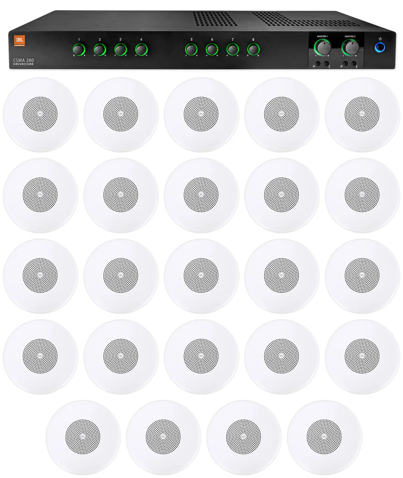 Трансляционный усилитель JBL CSMA280 (набор, 24 шт. CSS8004, 4") 2x80W, 4/8Ω, 70/100V