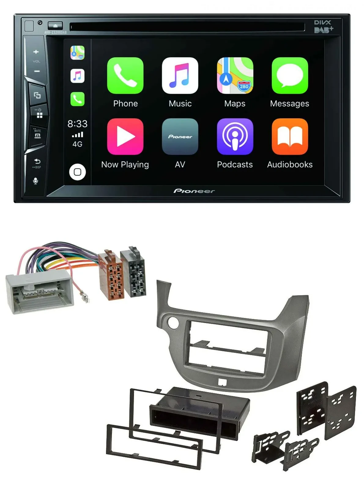 Pioneer MP3 USB DVD Bluetooth DAB 2DIN Autoradio für Honda Jazz ab 09 silber