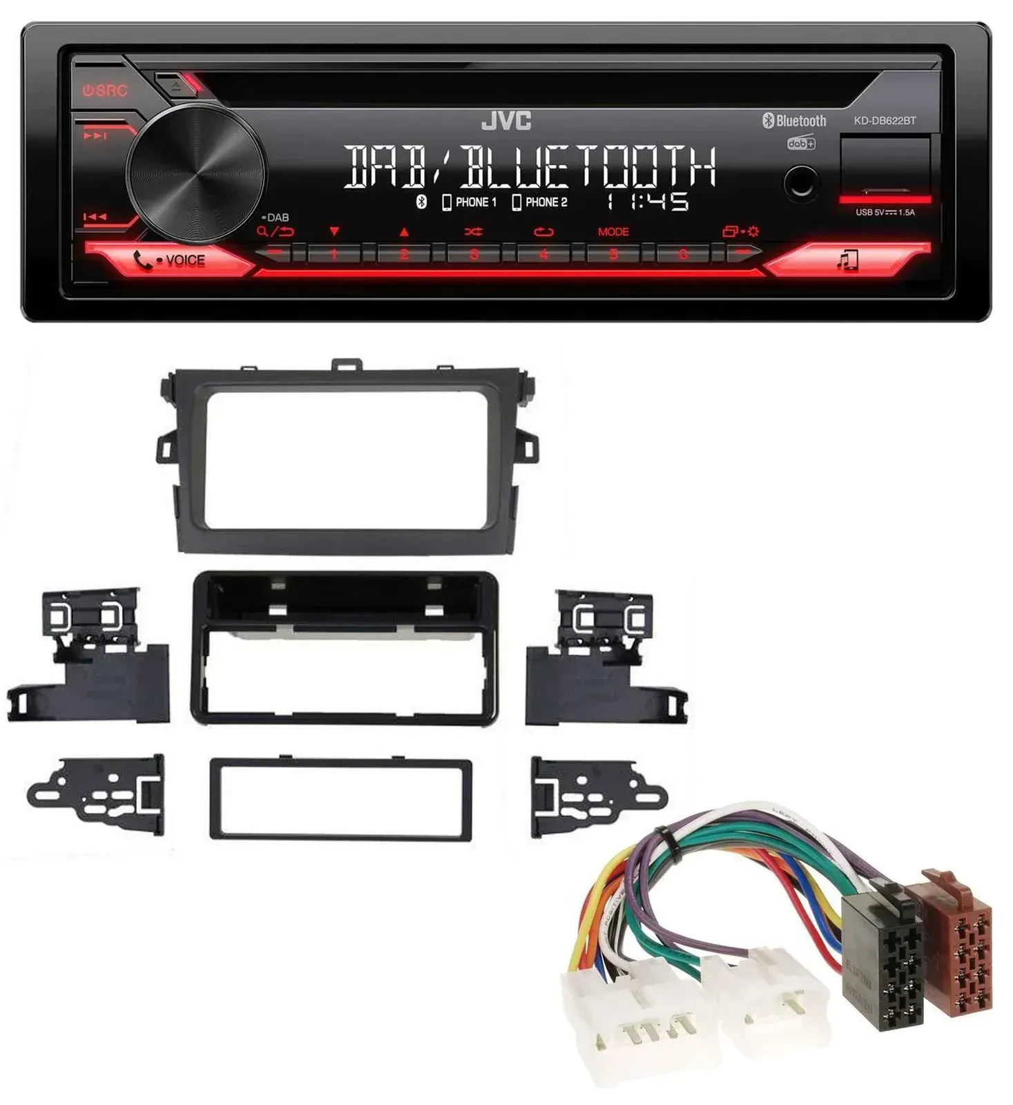Автомагнитола JVC CD/DAB/USB/Bluetooth, MP3, серебристая, для Toyota Corolla 2009–2012
