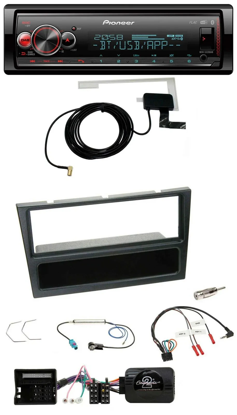 Pioneer Bluetooth DAB USB Lenkrad Autoradio für Opel Corsa C 2004-2006 schwarz