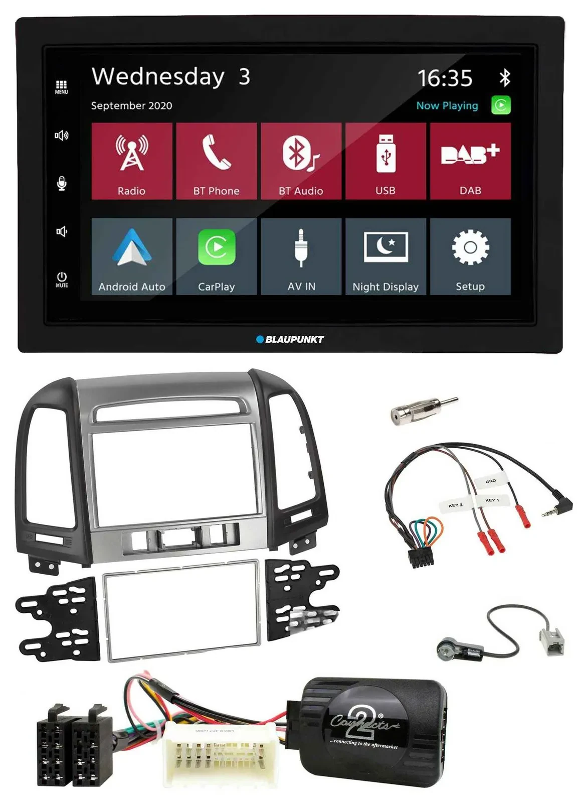 Blaupunkt DAB Bluetooth USB Lenkrad 2DIN Autoradio für Hyundai Santa Fe 3 Schalt
