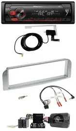 Автомагнитола Pioneer 1DIN USB DAB MP3 для Alfa GT/147 (2007–2010) серебристо-серая, совместимая с кнопками на руле