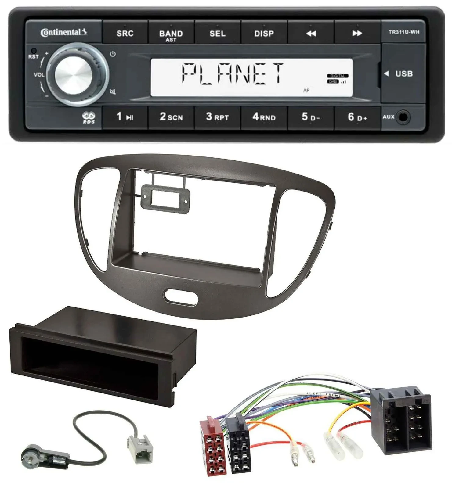 Автомагнитола для Hyundai i10 2008–2013 Continental 1-DIN USB MP3 AUX темно-серебристая