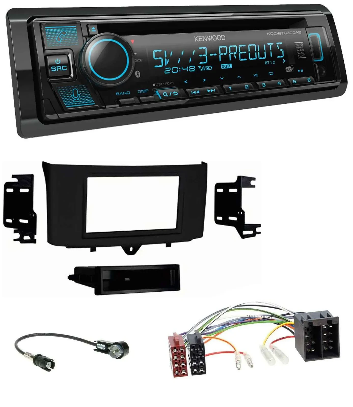 Kenwood Bluetooth USB CD MP3 DAB Autoradio für Smart ForTwo (2010-2015)