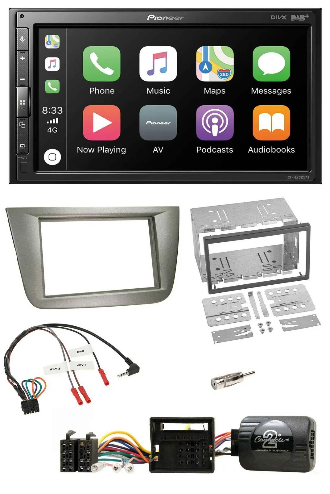 Автомагнитола Pioneer 2DIN, USB, DAB, Bluetooth, для Seat Toledo/Altea, серебристая