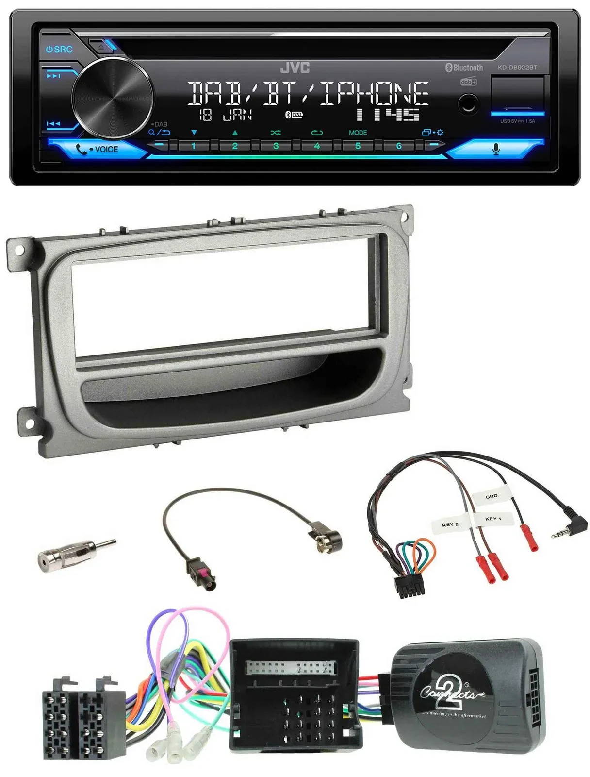 JVC Bluetooth Lenkrad USB DAB CD Autoradio für Ford Focus Galaxy C-Max Can ab 20