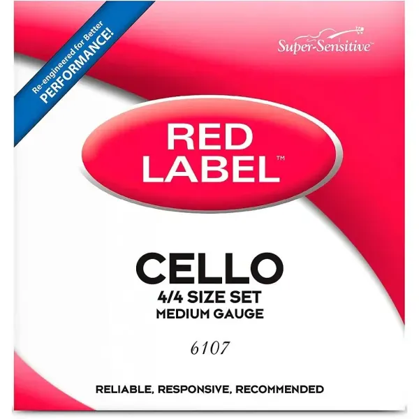 Super Sensitive Red Label Series Cello String Set 4/4 Size, Medium