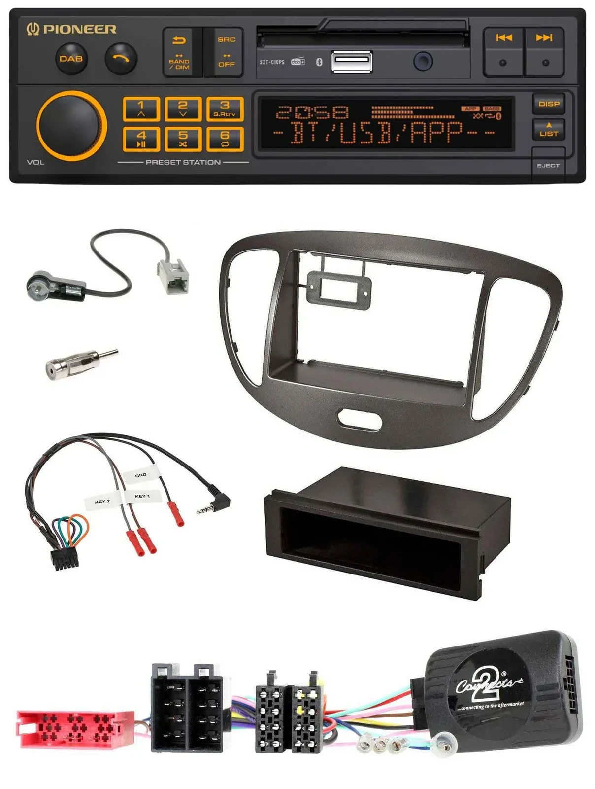 Автомагнитола Pioneer DAB, USB, Bluetooth для Hyundai i10 (2009–2013), ISO, поддержка управления на руле