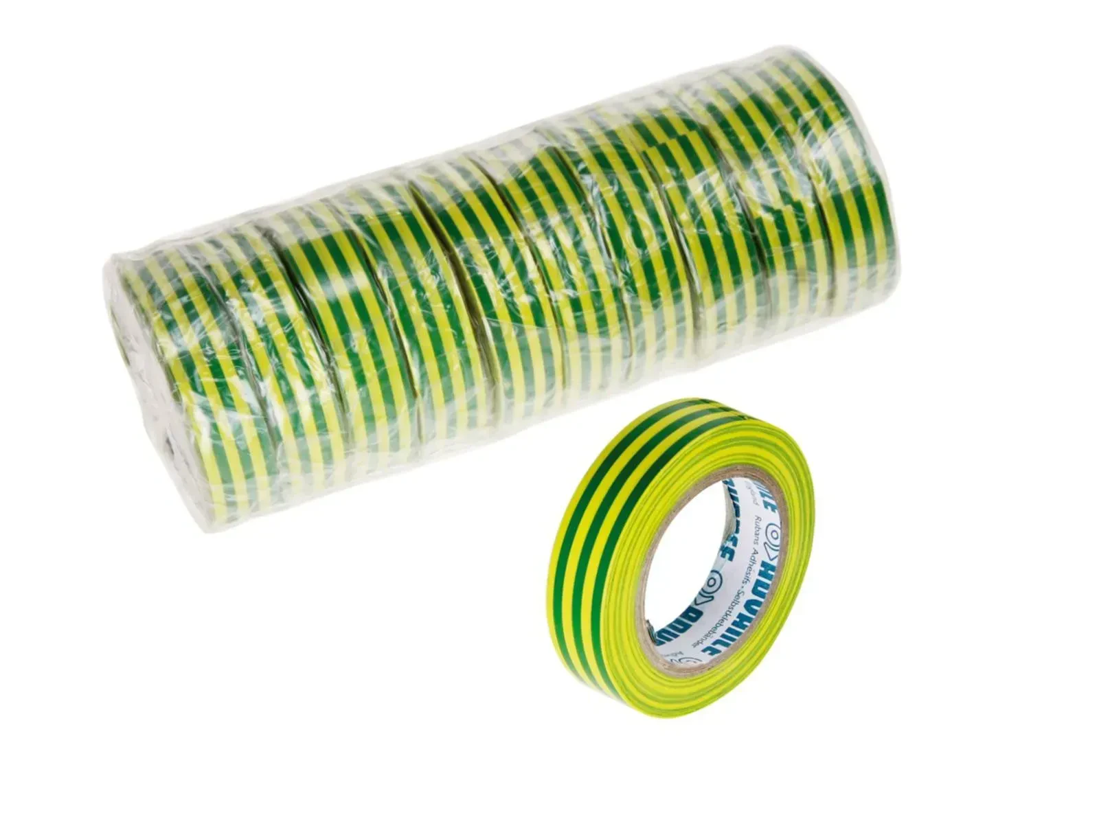 Изолента ACV 349011-09-10 15 мм x 10 м, зелёно-жёлтая (набор, 10 шт.)