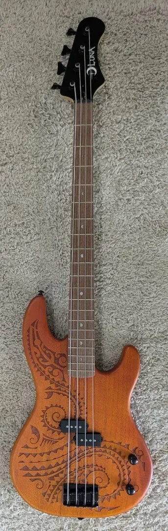 Luna Guitars TAT34 Tattoo Mahogany Electric 34" Scale bass Guitar