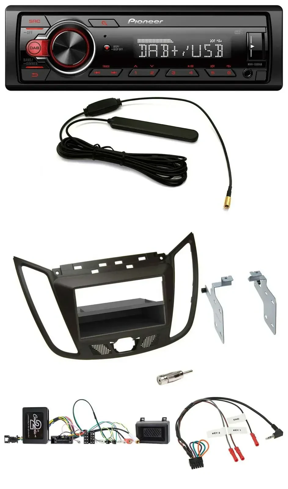 Автомагнитола Pioneer 1-DIN, DAB, USB, совместимая с кнопками на руле, для Ford C-Max/Kuga, коричневый