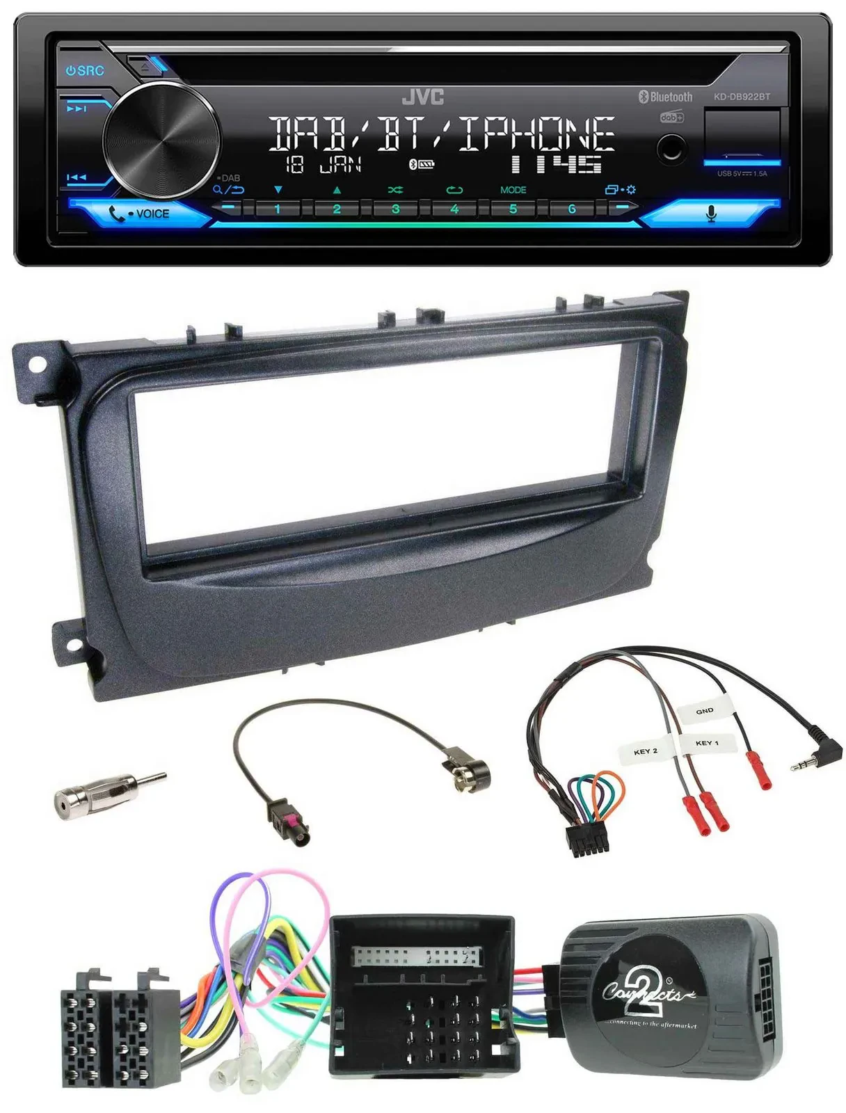 JVC Bluetooth Lenkrad USB DAB CD Autoradio für Ford Mondeo S-Max 2007-14 Can-Bus