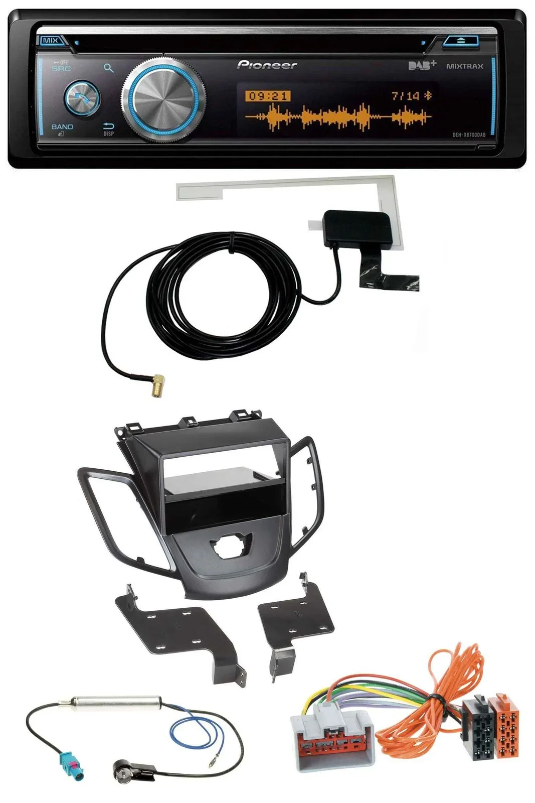 Автомагнитола для Ford Fiesta (JA8, 2008–2010) Pioneer Bluetooth, DAB, MP3, USB, CD, без дисплея