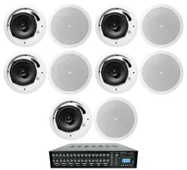 4-Zone Matrix Multi Room Amplifier+10) JBL White Ceiling Speakers For Restaurant