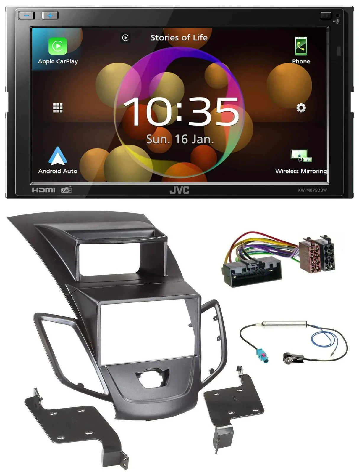 JVC DAB MP3 2DIN Bluetooth USB Autoradio für Ford Fiesta 10-17 Display schwarz