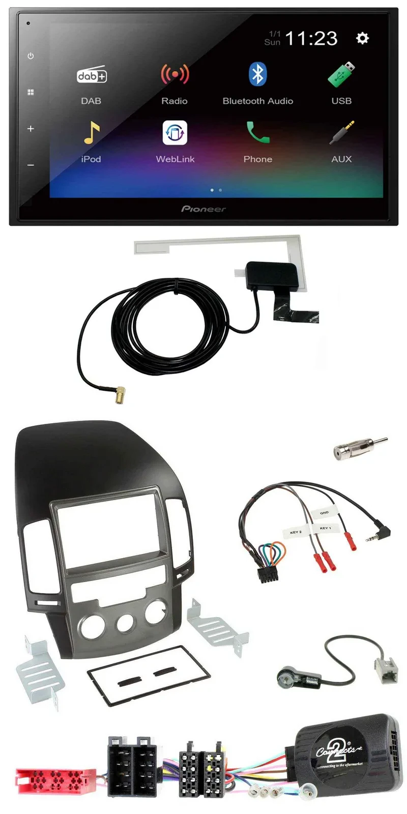 Автомагнитола Pioneer 2DIN, DAB, Bluetooth, USB, поддержка управления с руля, для Hyundai i30 (с 2009)