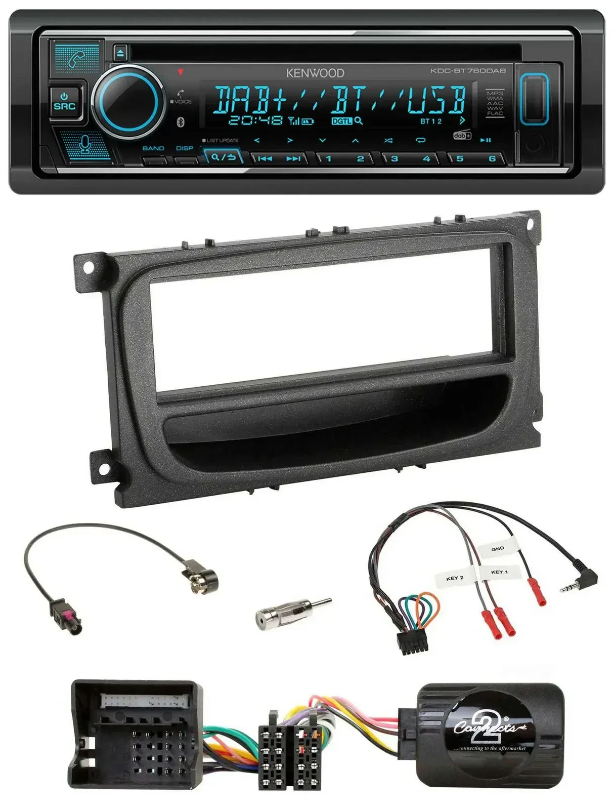 Автомагнитола Kenwood Bluetooth DAB USB CD для Ford Mondeo/S-Max 2007–2014, поддержка управления на руле