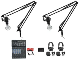 Rockville 2-Person Podcast Podcasting Recording Kit w/ Mics/Mixer/Headphones