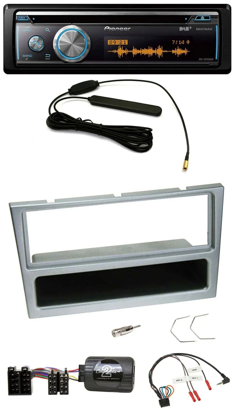 Pioneer CD USB Bluetooth DAB Lenkrad Autoradio für Opel Corsa C 2000-2004 silber