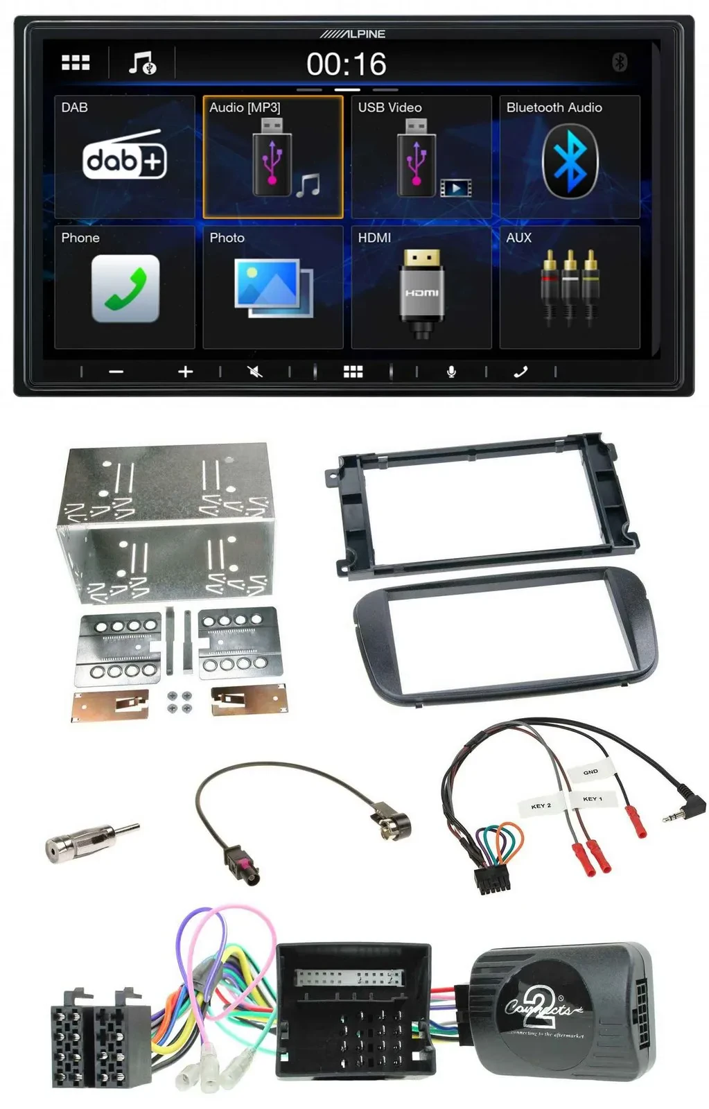 Alpine Bluetooth 2DIN Lenkrad DAB USB Autoradio für Ford C-Max Galaxy Focus schw