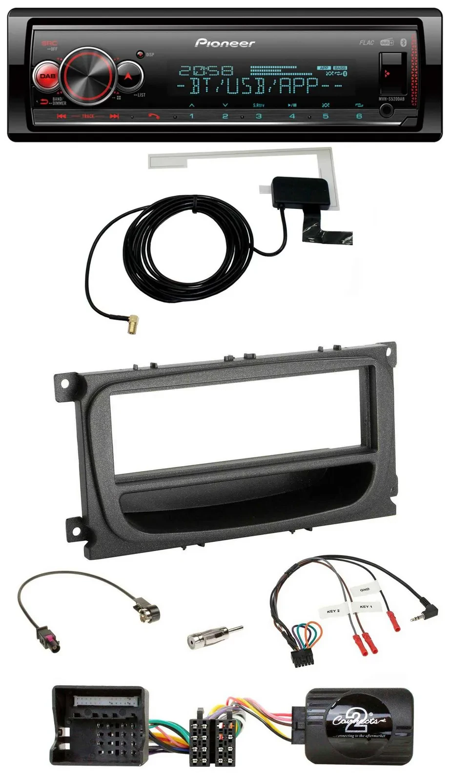 Автомагнитола Pioneer Bluetooth, DAB, USB, совместима с Ford Mondeo/S-Max 2007–2014, черная