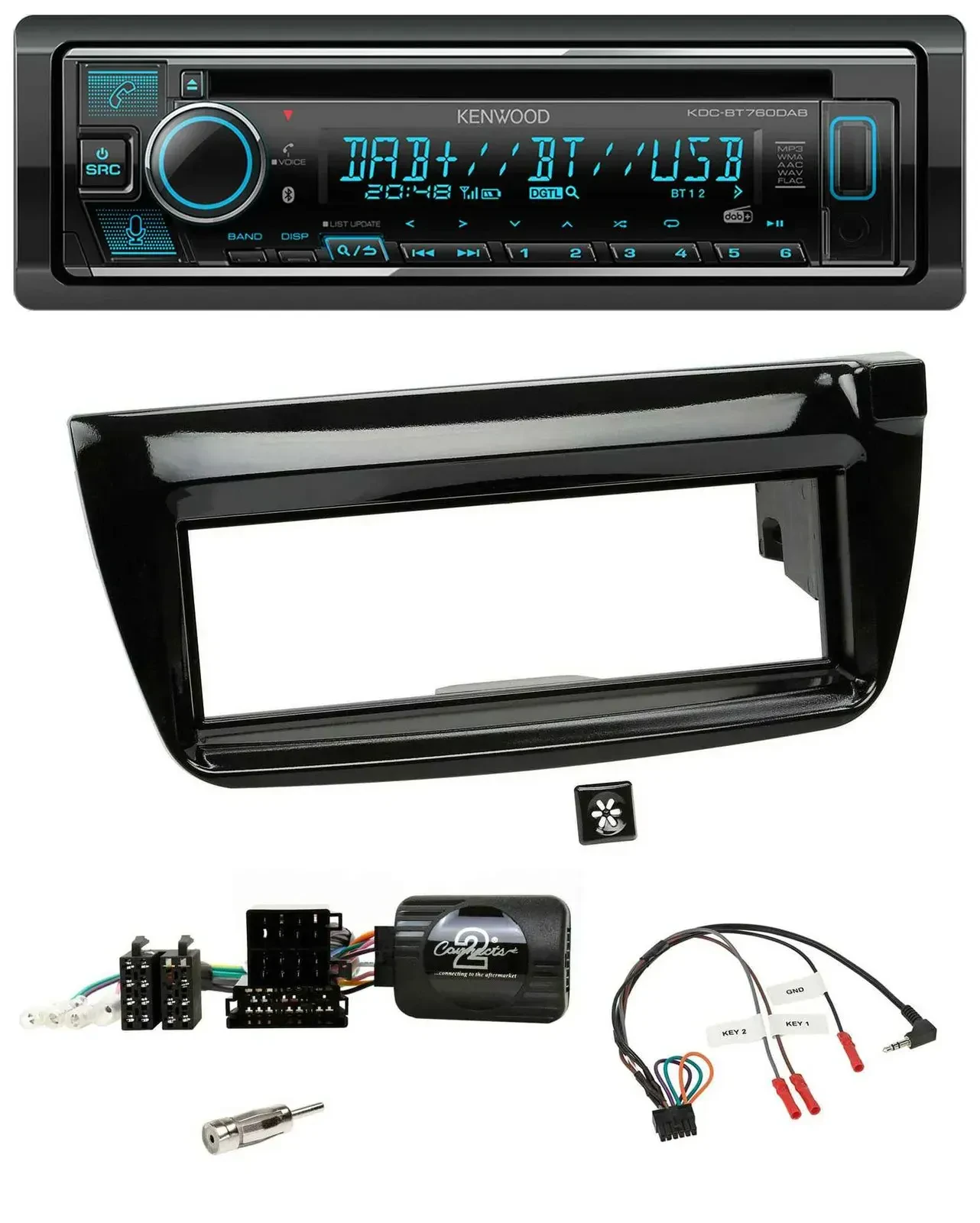 Автомагнитола Kenwood Bluetooth DAB USB CD для Fiat Doblo 2012–2015, черный глянец