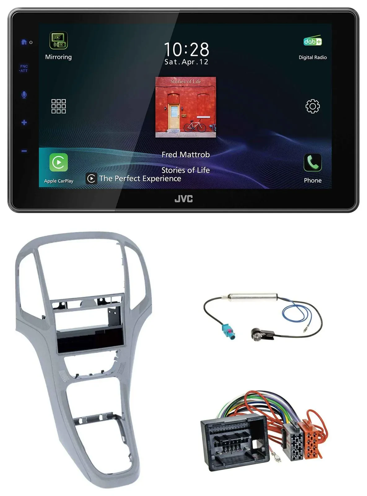 JVC DAB MP3 Bluetooth USB Autoradio für Opel Astra J ab 2009 Platin silber