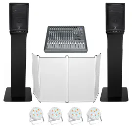 DJ Package w/(2) JBL JRX212 2000w 12" Speakers+Mixer+Totem Style Stands+Facade