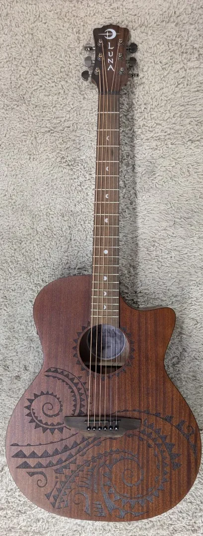 Luna Guitars Gypsy Tattoo Mahogany AcousticElectric Grand Concert Guitar Natural