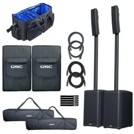 QSC KC12-BK Active Powered Black Column DJ PA Speaker Systems Pair Pack