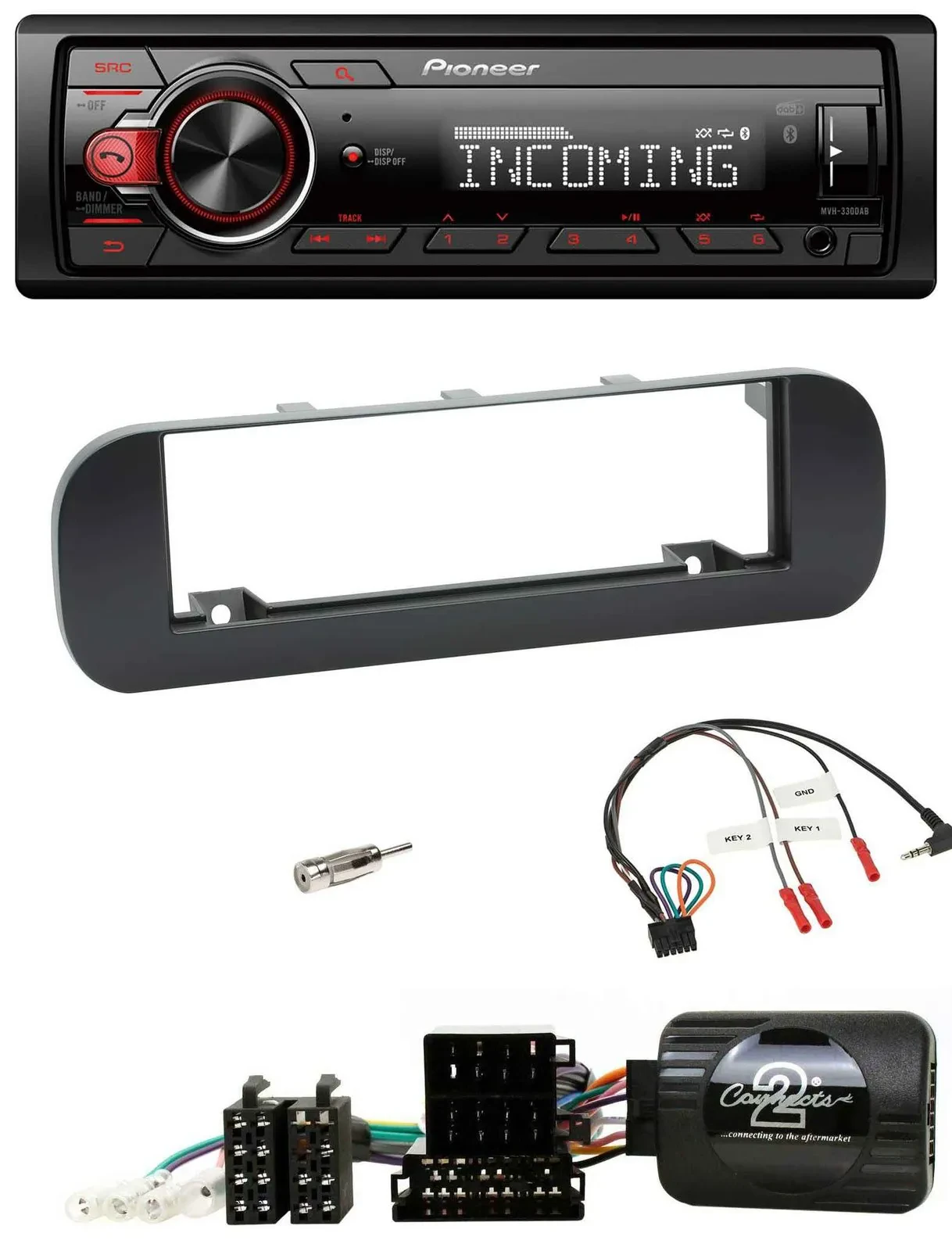 Автомагнитола Pioneer Bluetooth, USB, DAB для Fiat Panda (2012–2020), черный