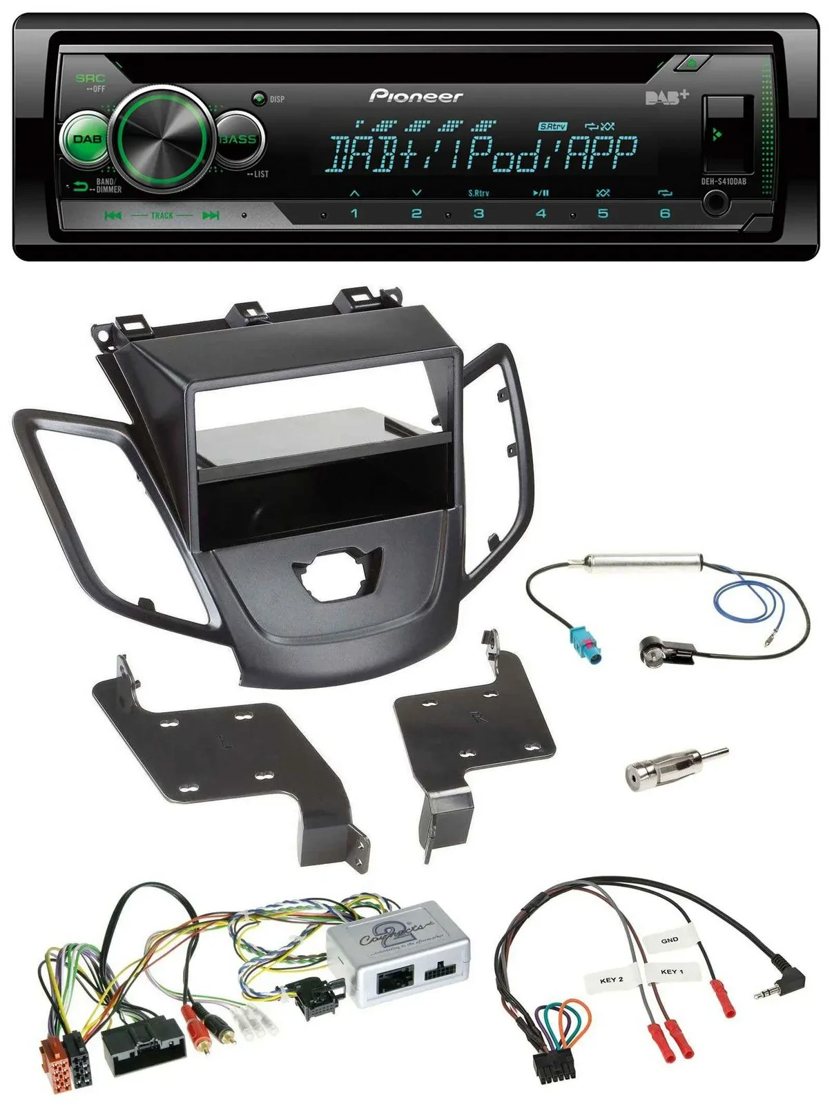 Pioneer USB MP3 DAB Lenkrad CD Autoradio für Ford Fiesta 10-17 ohne Display schw