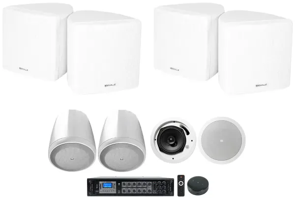 6-Zone Amp+Wifi Receiver+4) 3.5" Cube+2) JBL Pendant+Restaurant Ceiling Speakers