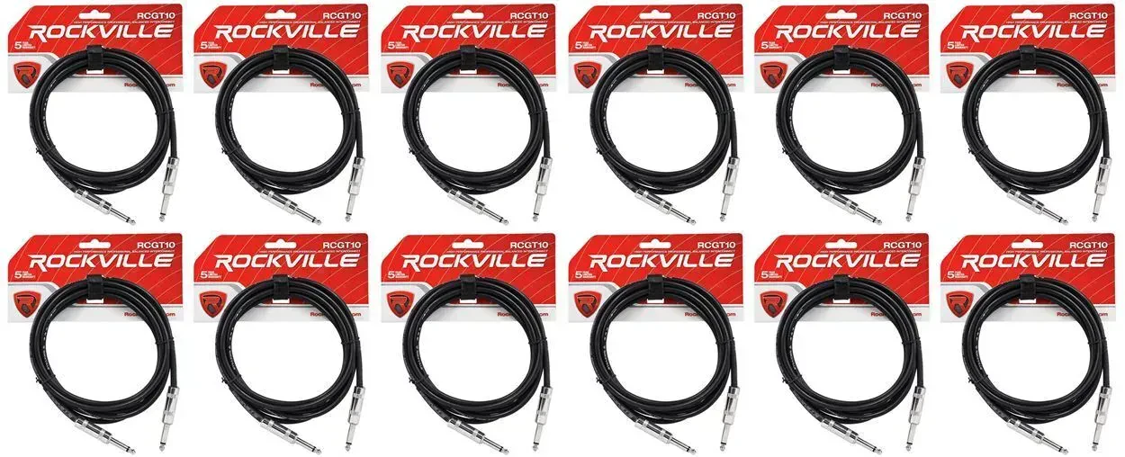 Инструментальный кабель Rockville RCGT10B Black 3 м (12 штук)