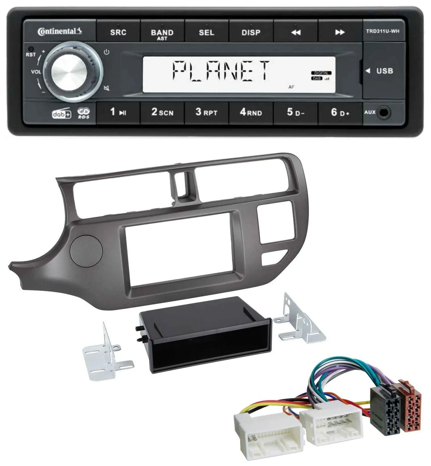 Continental MP3 AUX USB DAB 1DIN Autoradio für Kia Rio UB 2011-2014 anthrazit