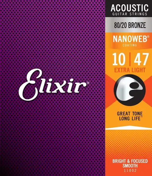 Струны для акустической гитары Elixir Nanoweb 11002 10-47, бронза